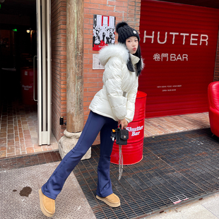 heidy海蒂 雪日晴天 白色90白鹅绒收腰短款羽绒服女貉子毛领雪服