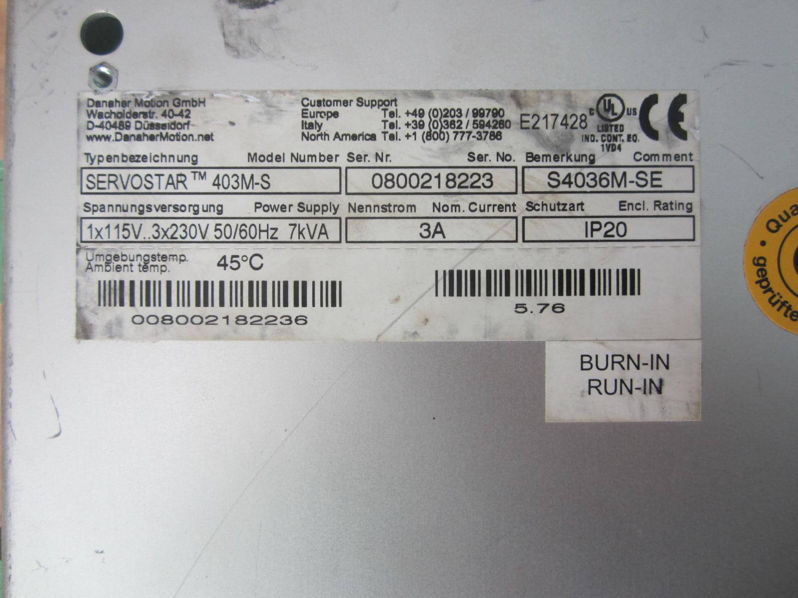 166-科尔摩根 KOLLMORGEN 400-M 403M-S S4036M-SE 进口