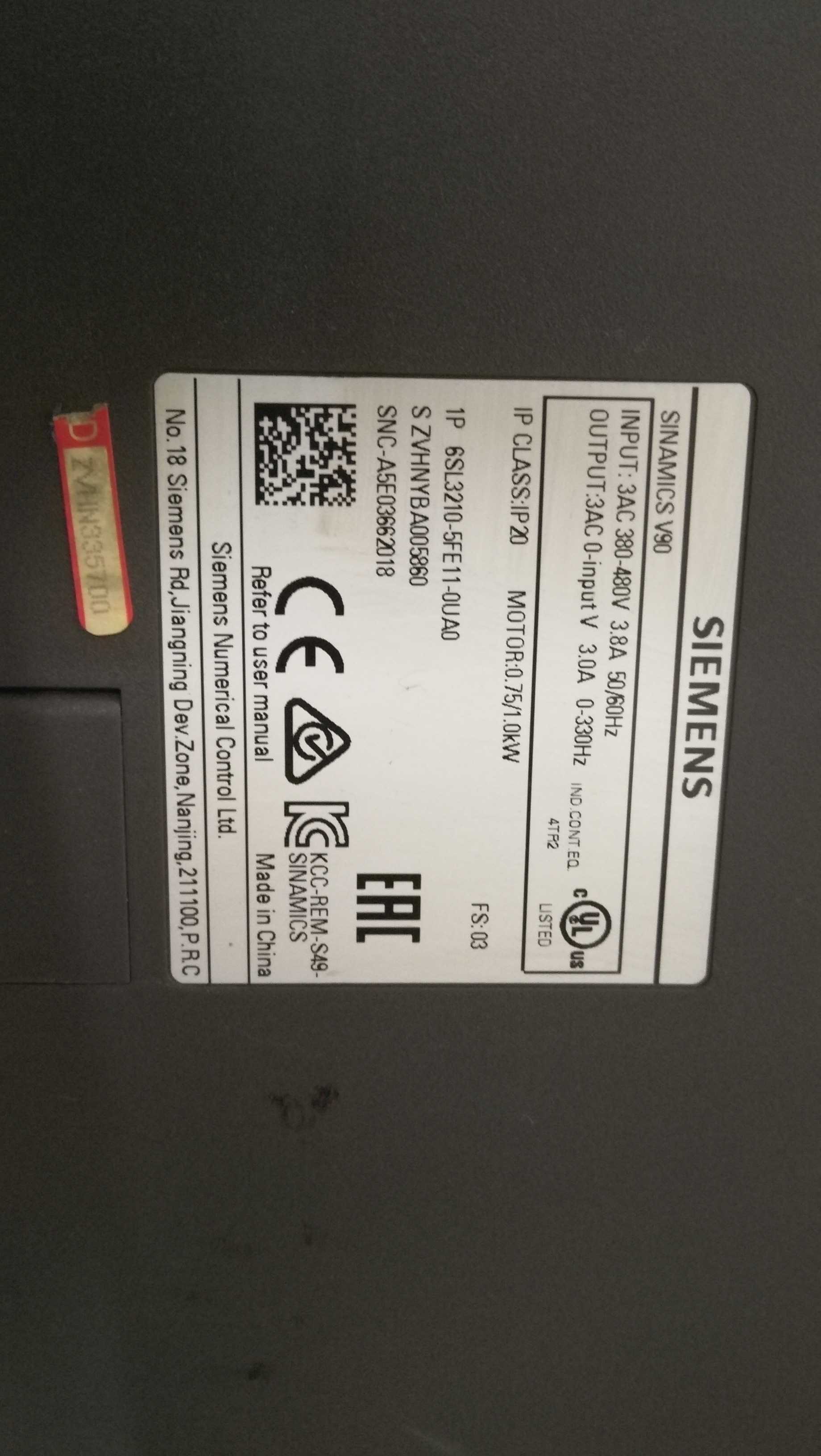 166-西门子伺服驱动器 V90 0.75KW-1KW 6SL3210-5FE11-0UA0 测试