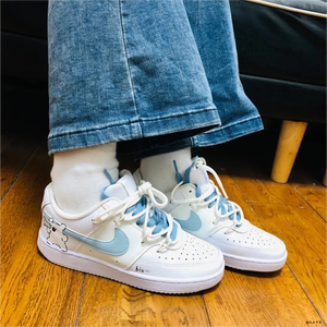球鞋定制 Nike Court Vision 线条狗狗低帮蓝白可爱百搭情侣板鞋