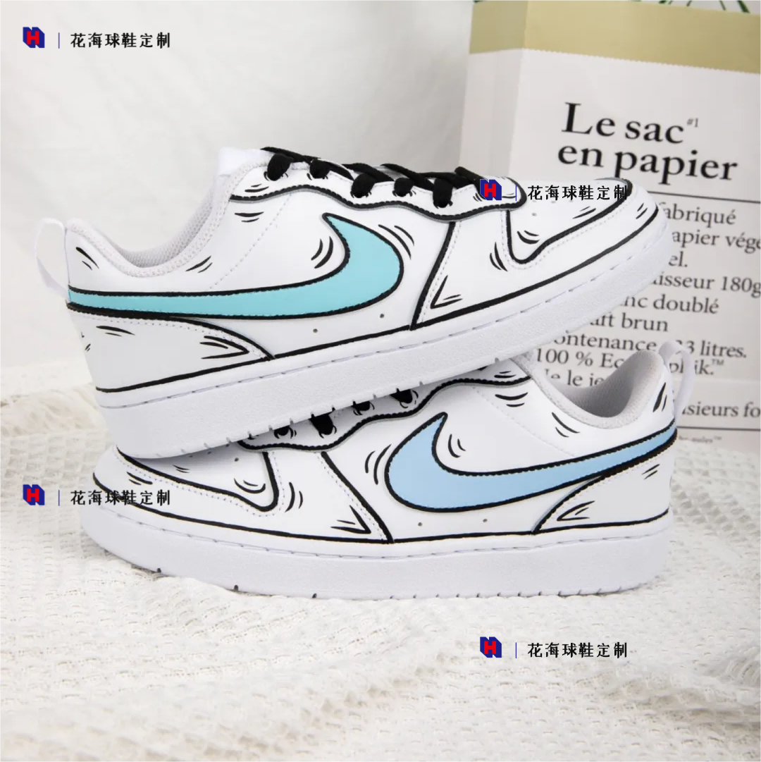 花海球鞋定制 nike court borough low 二次元手绘风低帮女款板鞋