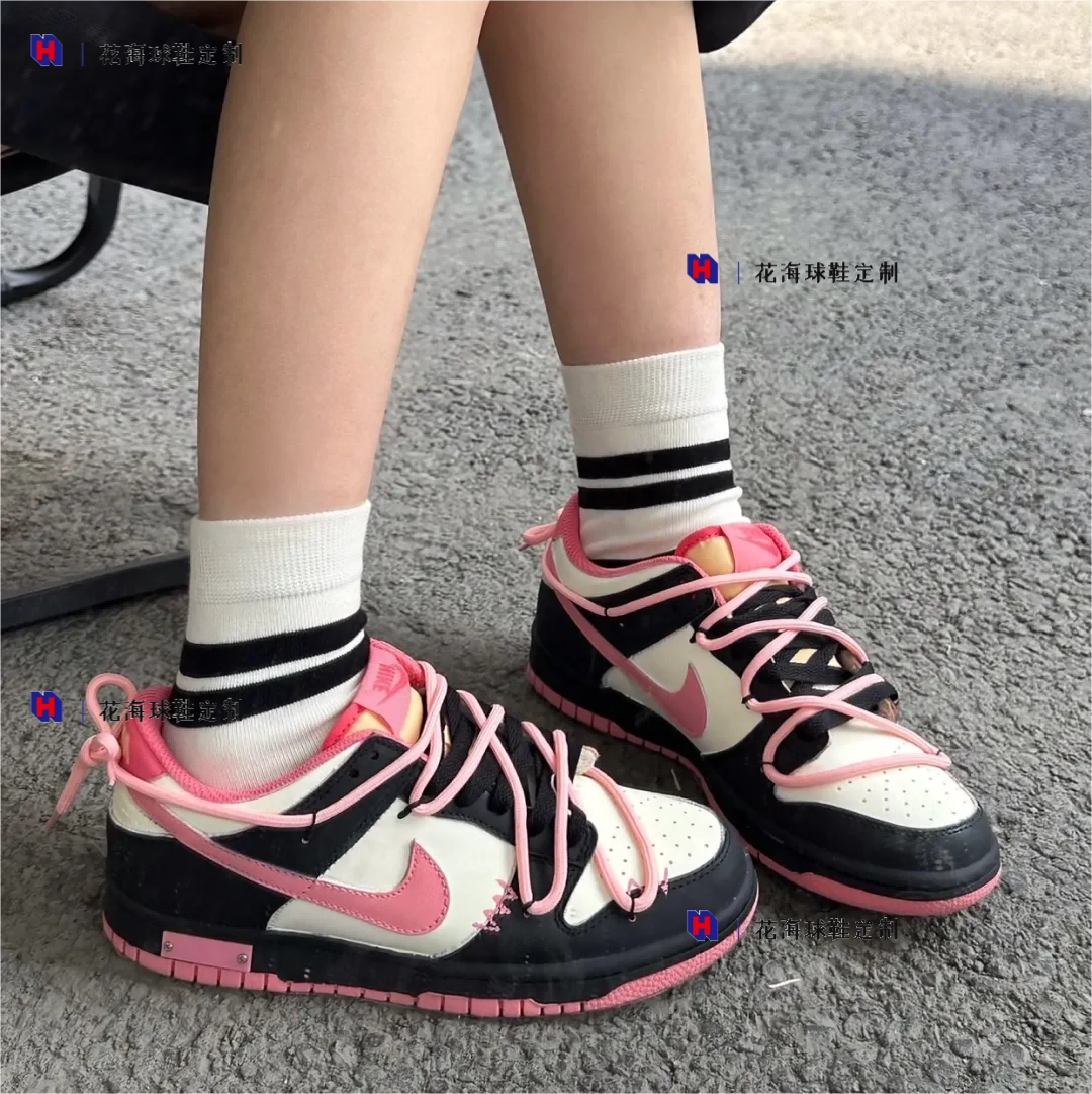 花海球鞋定制 Nike Dunk Low 涩谷辣妹低帮黑粉爱心小众女款板鞋