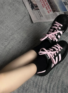球鞋定制 Adidas originals SUPERSTAR ins风甜酷黑粉女低帮板鞋