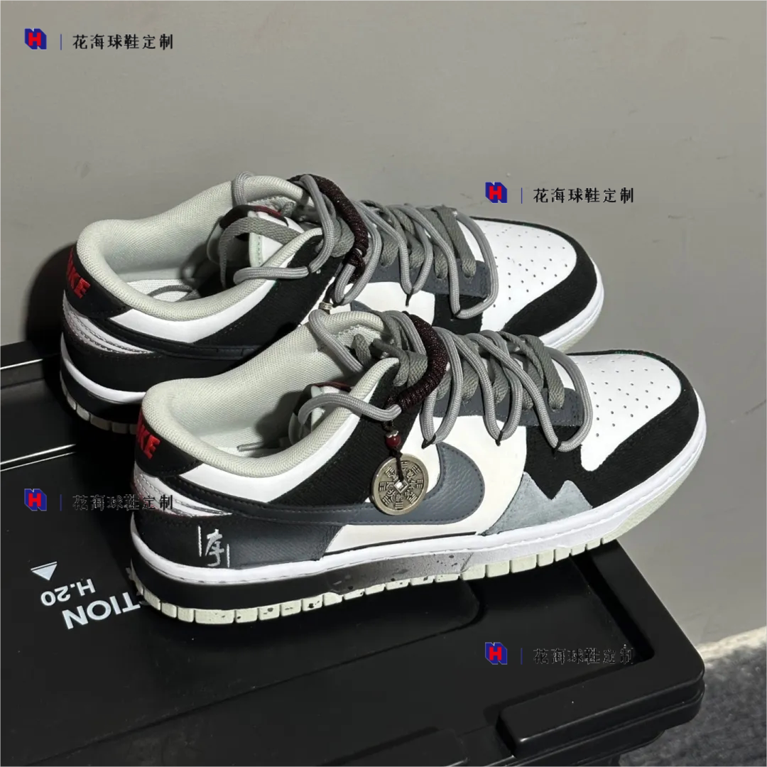 花海球鞋定制 nike dunk low 中国风泼墨手绘解构diy低帮男女板鞋