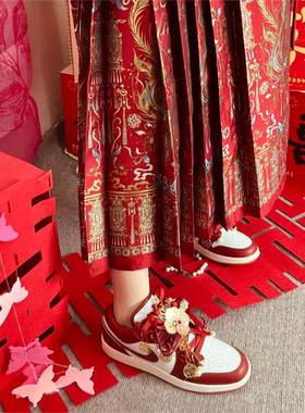 球鞋定制 Air Jordan 1 Low 婚鞋秀禾中式婚礼喜庆红男女低帮板鞋