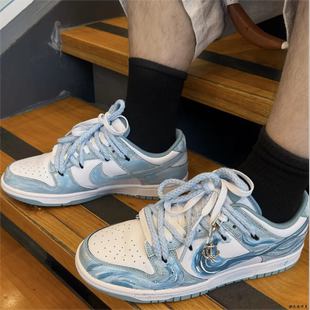球鞋定制 Nike Dunk 月下碧波行新中式手绘晕染解构男女低帮板鞋