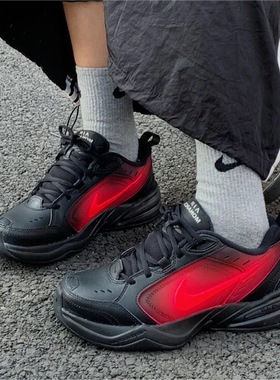 球鞋定制 Nike Air Monarch 潮流复古极简低帮男女黑红武士老爹鞋