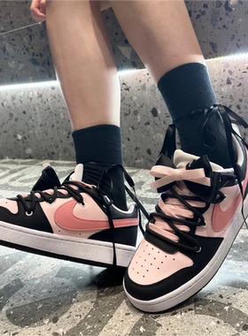 球鞋定制 Nike Court Borough 栗子解构复古黑粉小众低帮女款板鞋