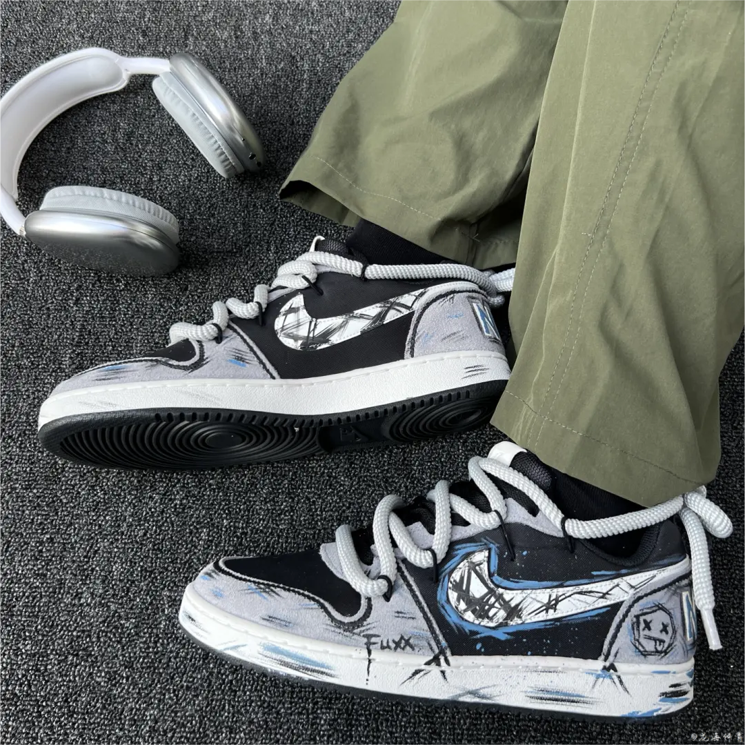 球鞋定制 Nike Court Borough 虚幻信条手绘泼墨做旧男女低帮板鞋,运动鞋new,板鞋,淘宝优惠券,粉丝福利购,淘宝优惠卷
