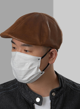 DABOE皮质英伦复古前进帽男女百搭休闲雅痞画家帽秋冬文艺贝雷帽