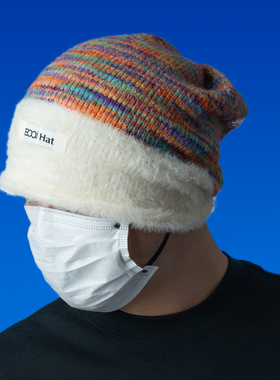 DABOE日系彩色条纹堆堆帽男女秋冬防寒保暖百搭针织冷帽大头围