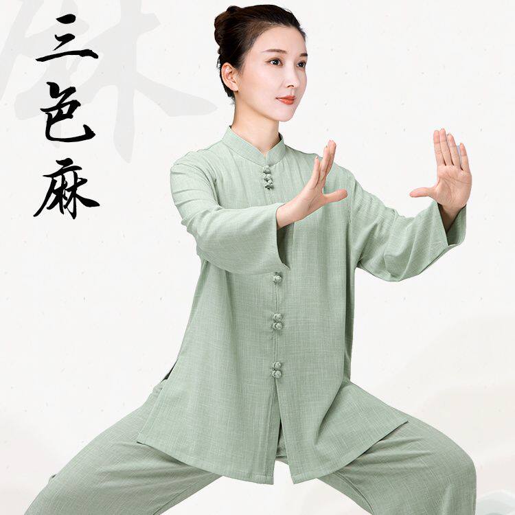 太极服女款新款2024高端改良棉麻太极拳练功服男中国风八段锦唐装