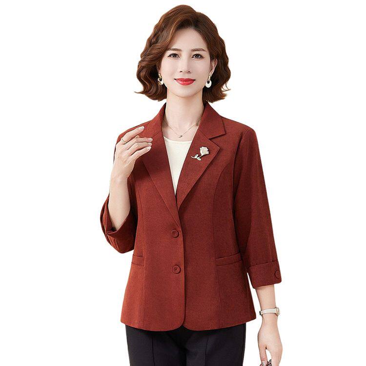 中老年女士时尚西装单上衣春秋薄款七分袖优雅气质外套大码女装