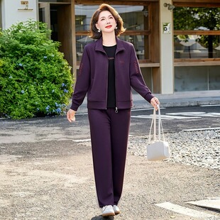 中老年女士春秋新款宽松大码休闲运动套装两件套显瘦时尚外套裤子