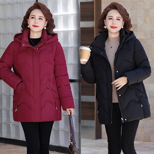 中老年女士冬季加厚保暖连帽棉服宽松大码显瘦时尚外套女款棉袄