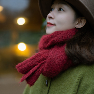 古苔 圣诞跨年围巾秋冬 绵软长绒感文艺复古红色保暖围脖GOODTIME