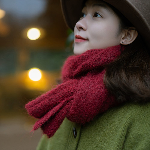 古苔圣诞跨年文艺复古红色围巾