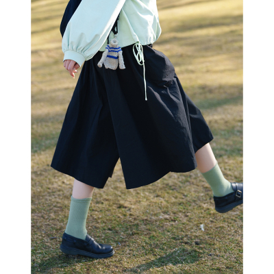 黑色凉凉休闲阔腿裤子古苔超实穿