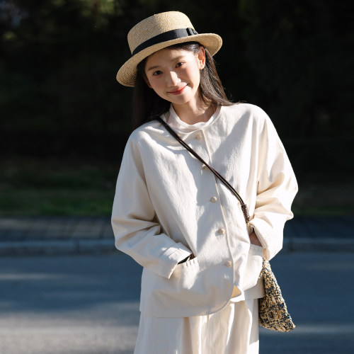 日系棉感西装外套古苔质感通勤女