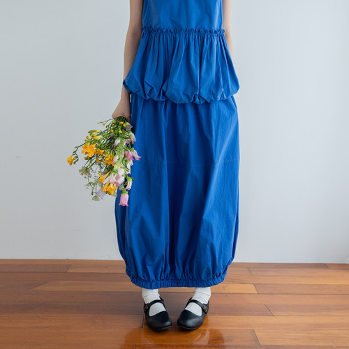 古苔蓝色花苞半身裙夏日显白显瘦