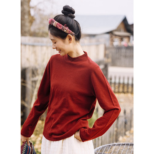 古苔安哥拉红新年圣诞红色毛衣女