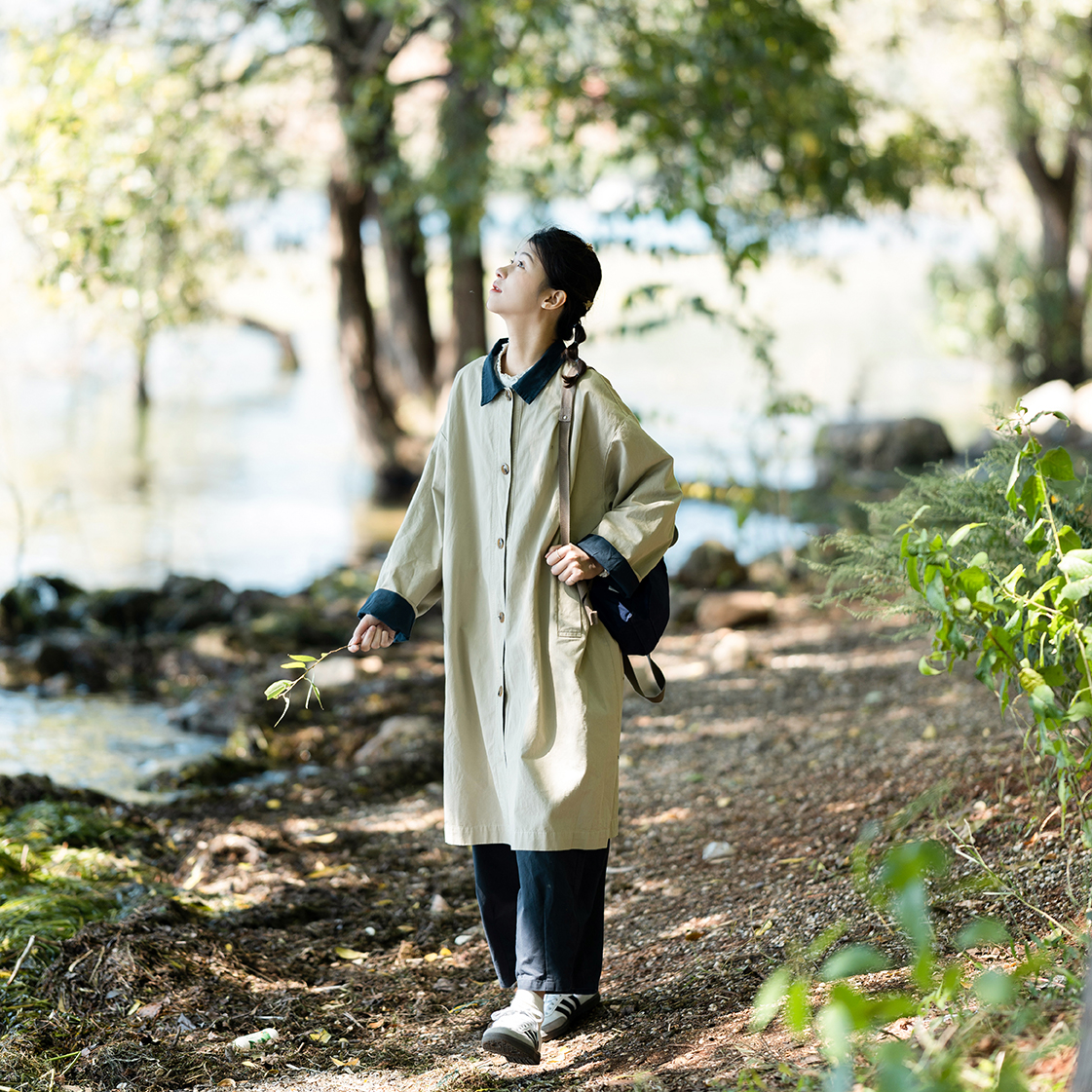 古苔日杂穿搭小个子中长款风衣女