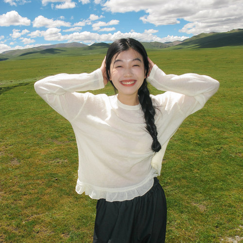 古苔软糯绵羊毛混纺针织衫上衣女