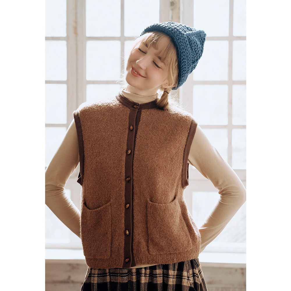 古苔 日系时髦落肩马甲 针织圈圈叠穿羊毛背心通勤文艺牛角扣马夹,女装/女士精品,马夹,淘宝优惠券,粉丝福利购,淘宝优惠卷