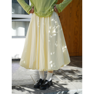 古苔 鹅黄色气球半裙 桑蚕丝云朵般肤感 日系氧气感裙子 春日穿搭
