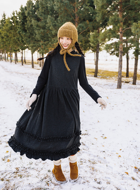 古苔 黑灰色背心裙 秋冬适合单穿或内搭日系文艺显瘦呢料连衣裙女