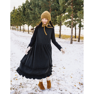 古苔 秋冬适合单穿或内搭日系文艺显瘦呢料连衣裙女 黑灰色背心裙