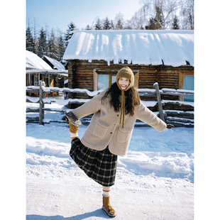 小个子中长款 古苔 文艺日系保暖 有一定厚度 外套冬 圈圈毛呢大衣