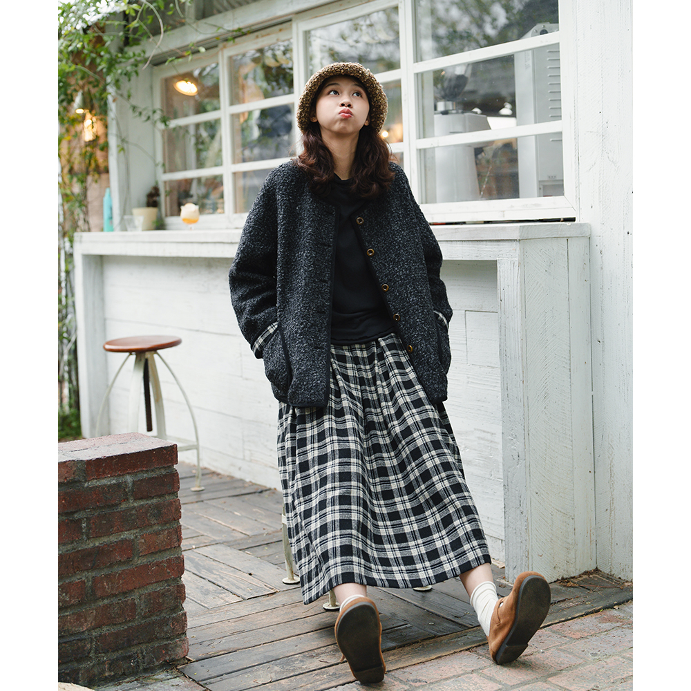 古苔双面穿格纹羊毛外套显瘦穿搭