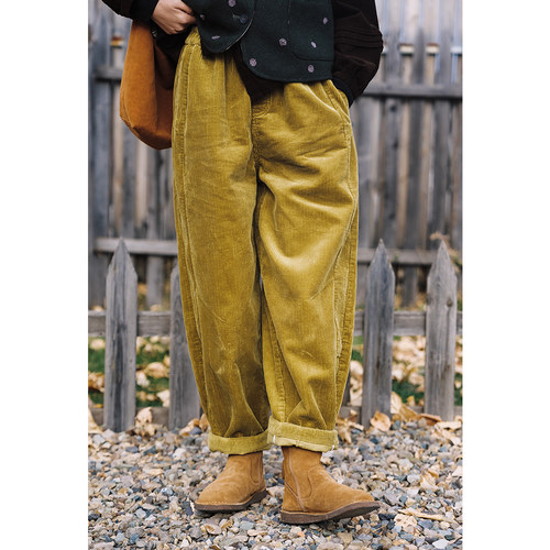 古苔复古绿灯芯绒显瘦萝卜裤子冬