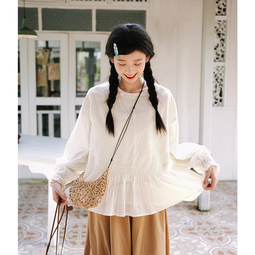 日森系娃娃衫古苔春日波点小衫女