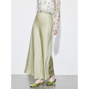 百搭光泽斜裁半身裙鱼尾裙复古垂感高腰包臀a字长裙668 知合堂