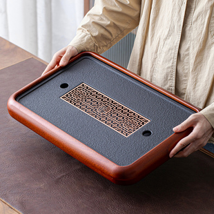 新款家用茶盘石板干泡盘实木茶托盘茶台沥水功夫茶具小型功夫茶海