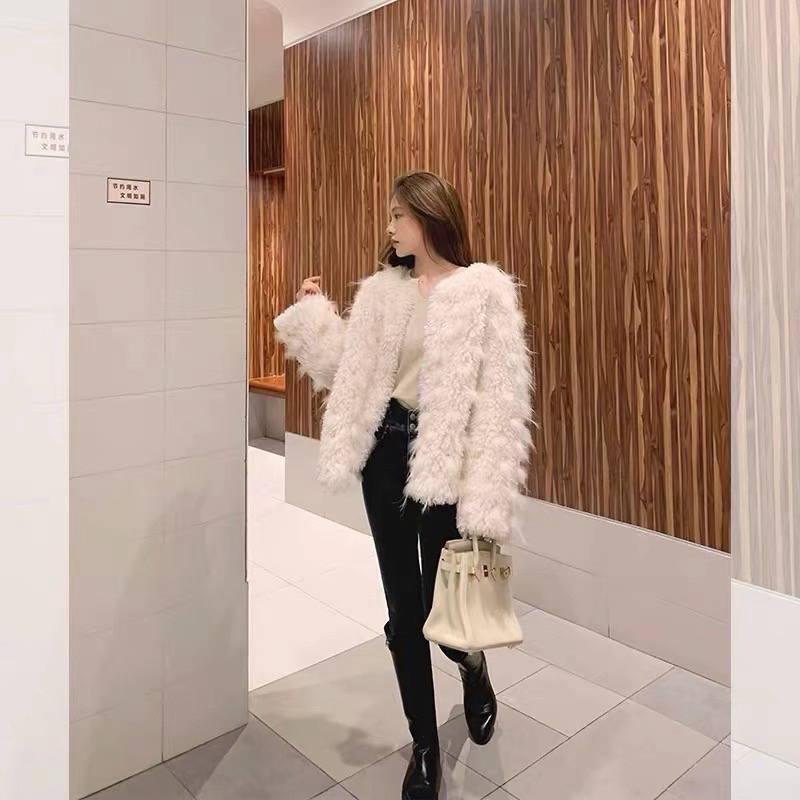 2025貉子毛拼接羊羔毛皮草外套女