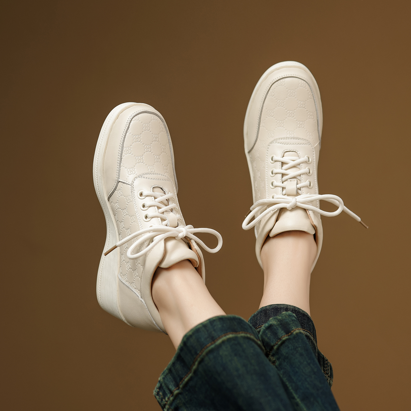 中年小个子真皮厚底系带深口单鞋