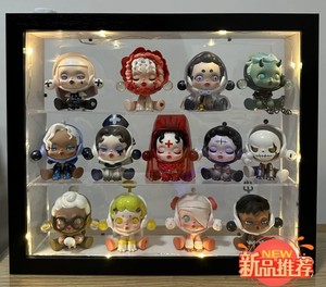 双面玻璃透明盲盒收纳展示架实木