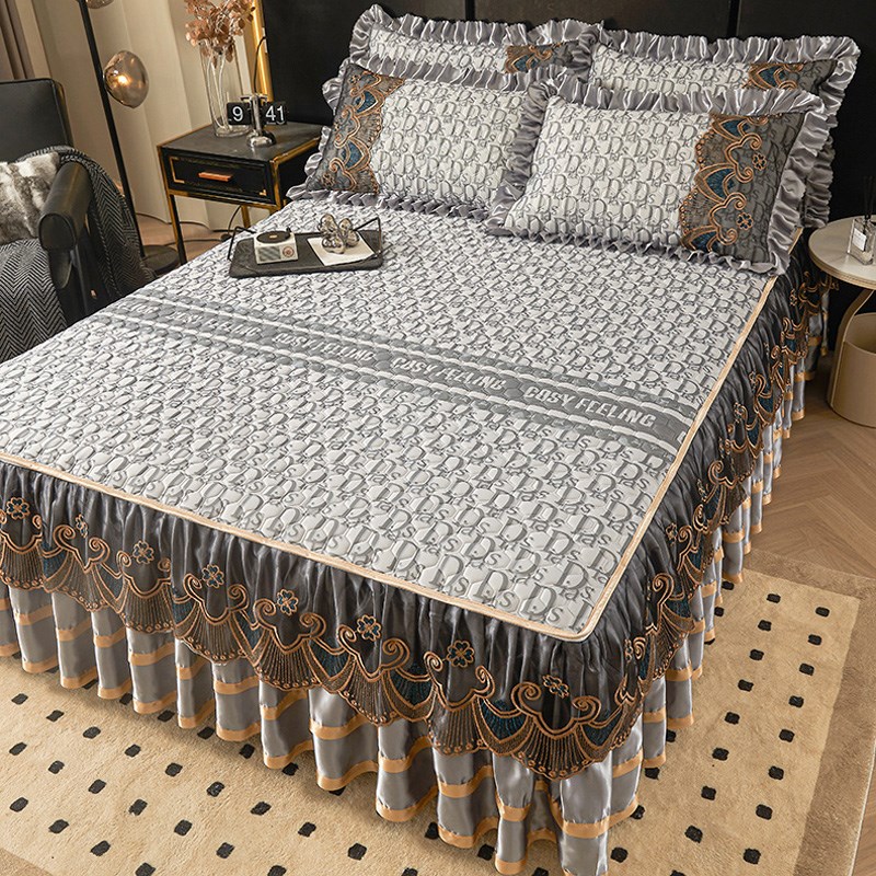 欧式高档加厚乳胶凉席三件s套床裙款可拆卸床罩1.8m床套保护套夏