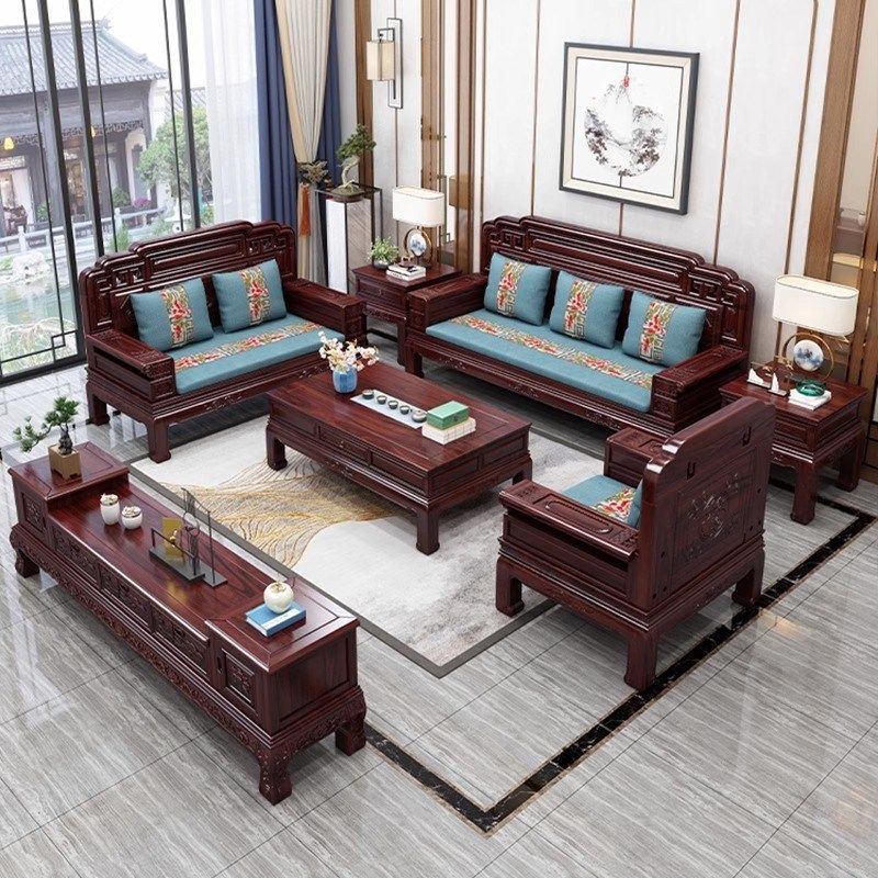 酸枝木实木沙发组合中式古典雕花简约大气冬夏两用V菠萝格客厅家,住宅家具,实木沙发,淘宝优惠券,粉丝福利购,淘宝优惠卷