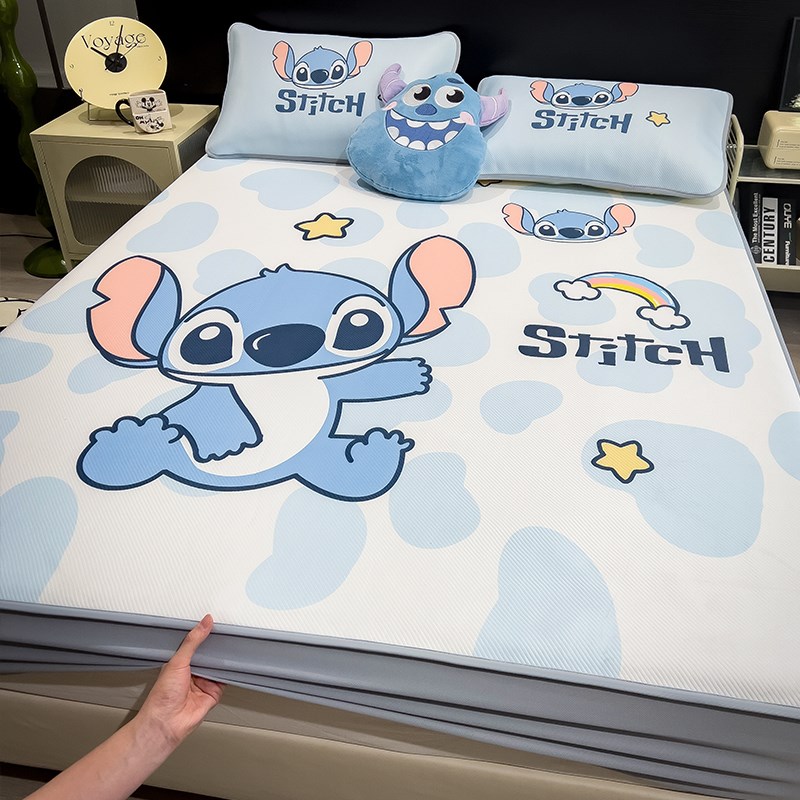 史迪奇A类凉感冰丝凉席床笠款1.5米夏季空调P席卡通儿童凉席三件