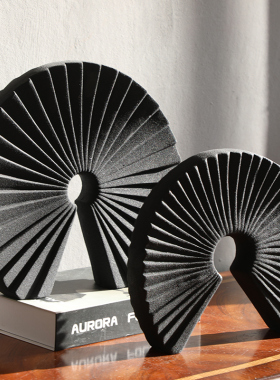 新中式现代简约白色扇形摆件陶瓷样板房售楼处软装饰品Z工艺品摆