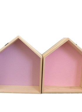 北欧风彩色小木屋房子隔板置物架壁挂儿童房木质壁R饰拍照道具653