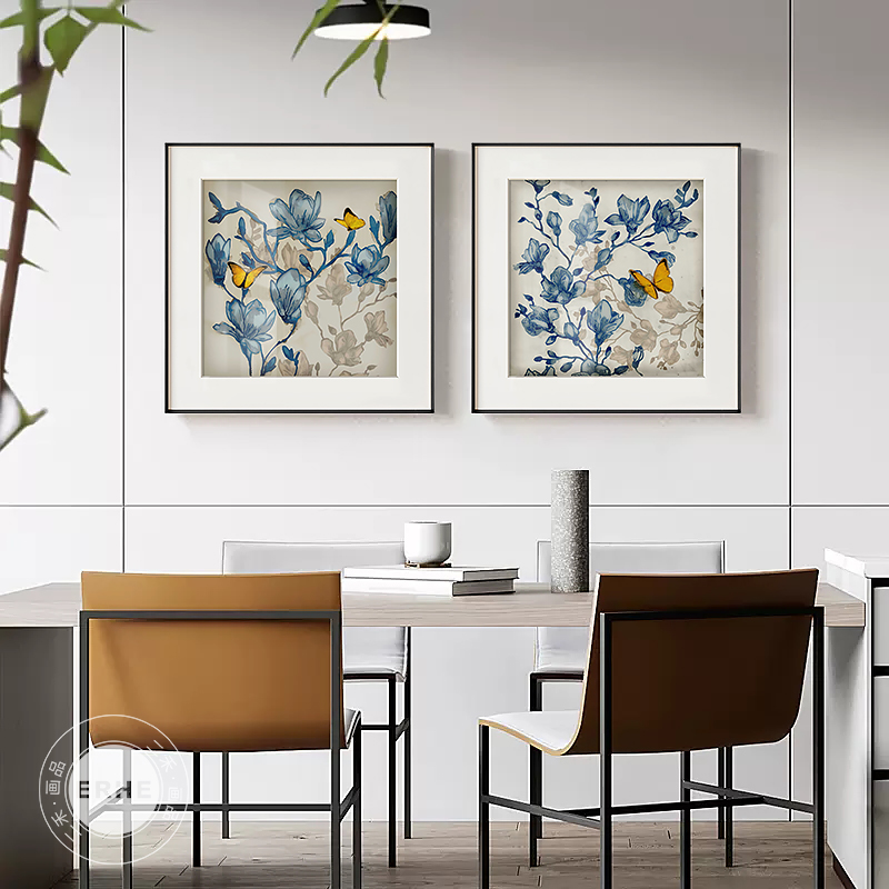 花卉蝴蝶现代简约卧室装饰画美式复古客厅挂画R玄关餐厅斗柜艺术