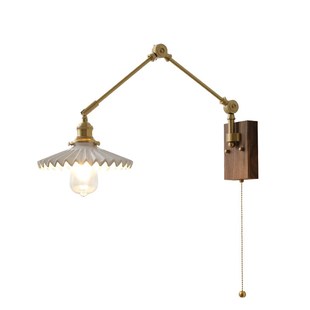 日式 饰可旋转陶瓷创意房间阅S读灯百褶床头壁灯 侘寂风长臂折叠装