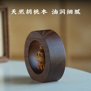 F饰品高档中控台家居桌面摆 崖柏木十二生肖汽车摆件胡桃木车内装