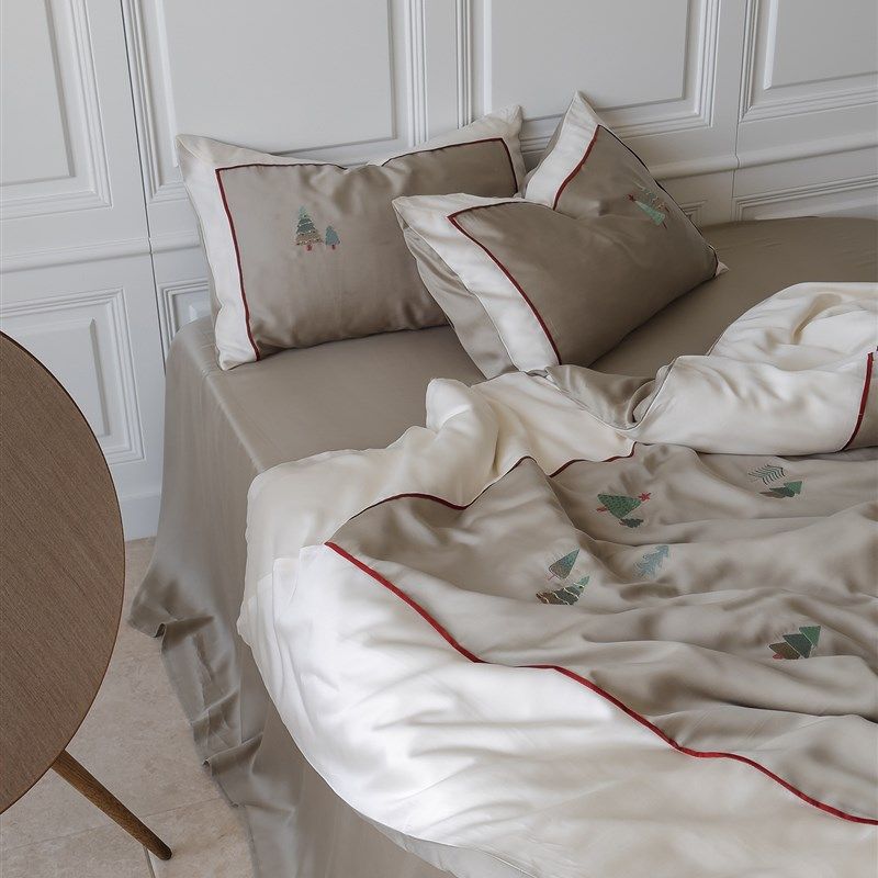 轻奢高级感60h支奥地利天丝床上四件套 刺绣凉感丝滑床单被套床品