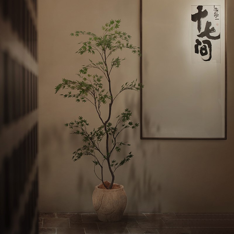 仿真绿植静语枫树室内仿生植物假树侘寂中K古高端落地盆栽装饰摆